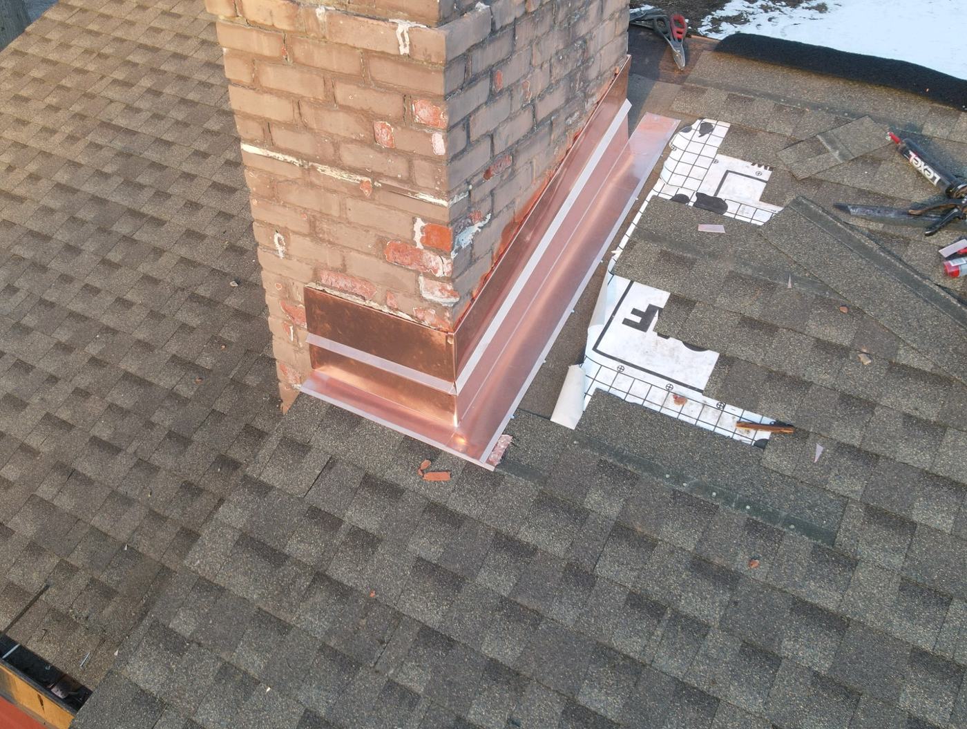 Custom copper chimney flashing detail