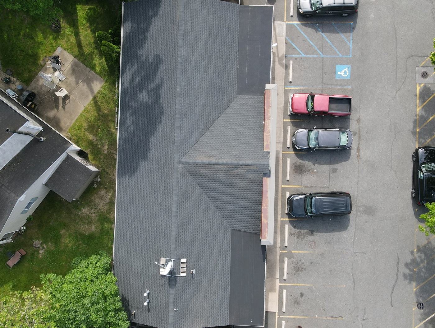 Drone view of completed commercial roof